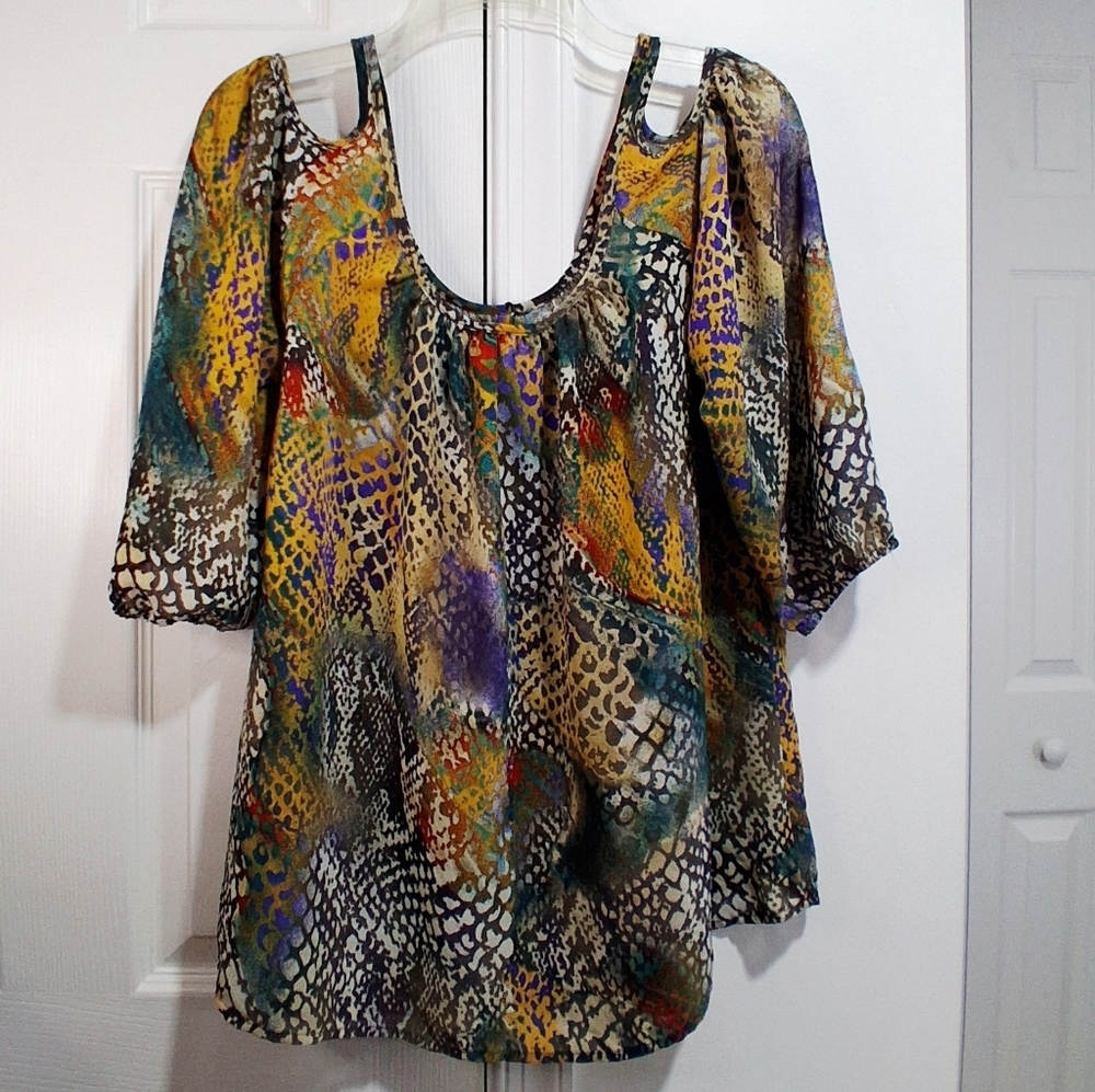 Miss Tina Multicolor Scoop Neck Printed Blouse Size Large